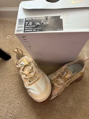 Nike Women’s Air VaporMax 2019 Sneakers - Cream with Gold Accents